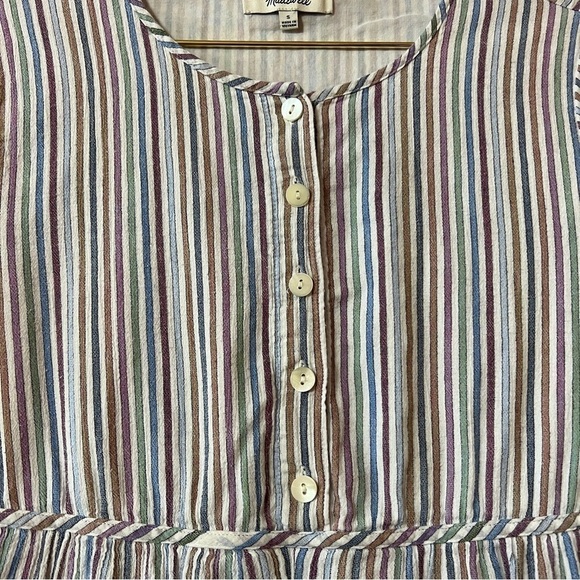 Madewell | Striped Crewneck Button Front Tiered Mini Dress Popover Size S - Picture 6 of 14